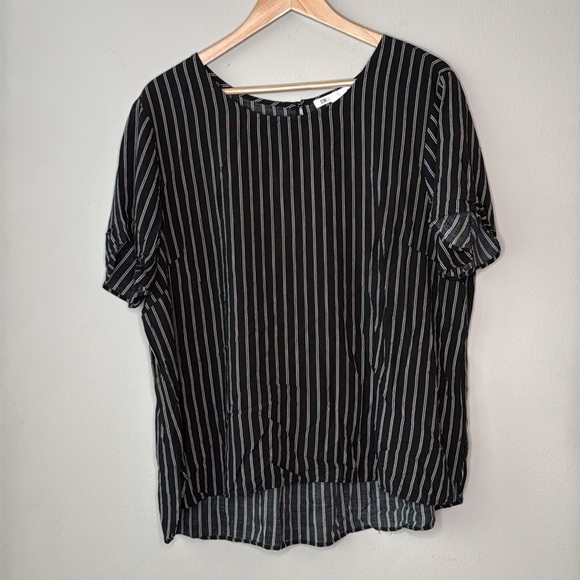 DR2 Nordstrom Vertical Stripe Short Sleeve Blouse in Black & White Size XXL - Picture 1 of 7